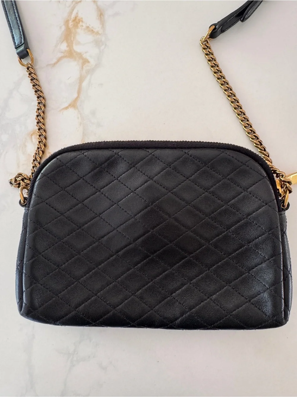 Saint Laurent YSL Gaby Zipped Pouch Crossbody Bag in Black Quilted Lambskin